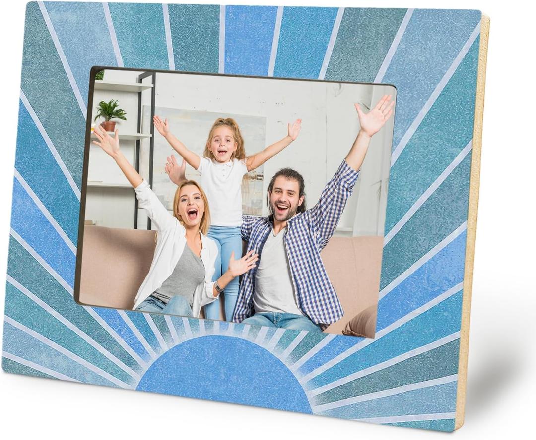 Blue Sun Picture Frames 5x7, Retro Blue Boho Neutral Sun Sunshine Picture Photo Frame for Bohemian Home Bedroom Living Room Desk Table Decor, Boho Photo Frame