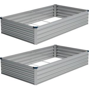 Vengarus 8x4x1FT (2 Pack) Galvanized Raised Garden Bed Kit, Outdoor Metal Planter Box for Vegetables, Rectangular Steel Container, Easy Assembly (Silver)
