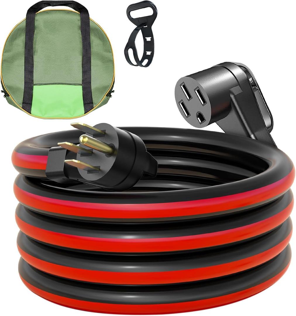 15 FT 50 Amp RV/EV Extension Cord Outdoor Waterproof,4 Prong Flexible Heavy Duty STW RV Power Cord,NEMA 14-50P/R Standard Plug Suit for EV Charging and RV Trailer Campers, Black-Red,ETL