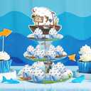 2 x Fishing Birthday Party Decorations Cupcake Stand, 3 Tier Gone Fishing Funny Cardboard Cupcake Display Stand Dessert Tower, Angler Birthday Party Supplies