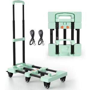 Folding Hand Truck 500lbs, Portable Heavy Duty Dolly Cart, 6 Wheels Collapsible Luggage Cart with 2 Elastic Ropes - Compact Trolley Cart for Easy Moving - Ideal Hand Cart for Travel and More (1.70, Green)