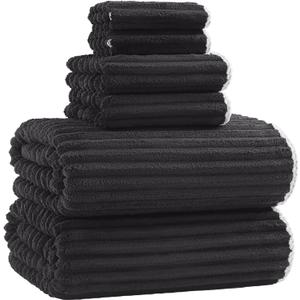 Robmic 40x80 Inches Bath Sheets Towels for Adults Luxury Microfiber Extra Large Bath Towels for Bathroom Super Soft Absorbent Quick Dry with Hanging Loop (Black,6PCS)