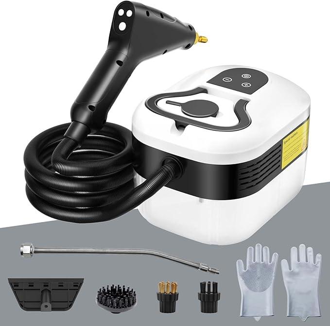 Steam Cleaner, 2500W High Handheld Steam Cleaner, 1L Portable Car Steam Cleaner, 6 High Speeds Pressure Temperature Steam Cleaning Machine with 3 Brush Heads for Kitchen Home Car Cleaning（White）