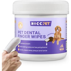 HICC Pet Teeth Cleaning Wipes for Dogs & Cats, Vet-Recommended Remove Bad Breath & Plaque & Tartar Buildup Dog Finger Toothbrush Wipes, Dog Tooth Brushing Kit Remove Stain & Gum Care for Small Animal (50 Count (Pack of 1))