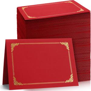 Fainne 120 Packs Certificate Holders Bulk, Diploma Covers Gold Foil Border, Document Covers for Letter Size 8.5x11 Award Certificates, Cardstock, Document Papers, Paper Card Stock(Bright Red)