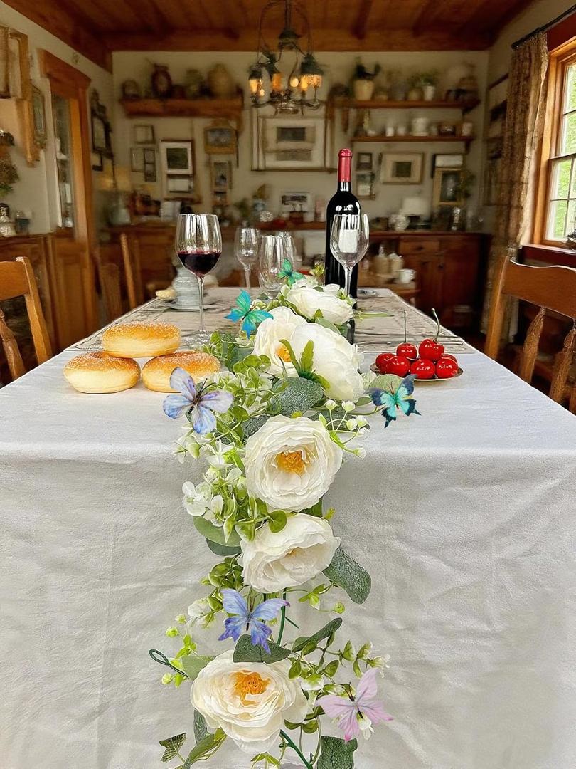 2 Pack Artificial White Rose Vines - 11.8ft Flexible Garland for Wedding Arch, Wall Vines & Table Decor | Faux Flower Vines