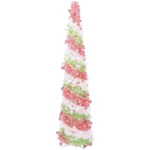 5FT Artificial Pencil Christmas Tree, Red Green White Pop Up Small Christmas Tinsel Tree, for Home Holiday Porch Fireplace Xmas Indoor Party Decoration.