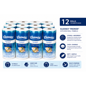 Kleenex Professional Premier Kitchen Paper Towels, Bulk (13964), Cloth-Like Softness, White (70 Sheets/Roll, 12 Rolls/Case, 12 Count