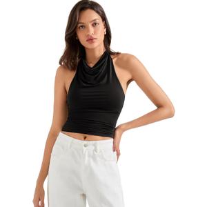 SUUKSESS Women Halter Backless Tank Tops Sexy Cowl Neck Summer Going Out Cami Tops (Black, XS)