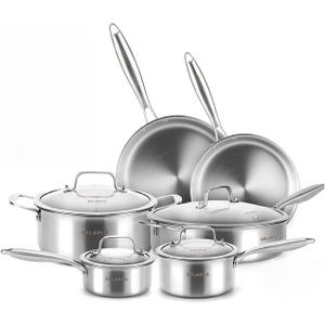 Delarlo Whole body Tri-Ply Stainless Steel Kitchen Cookware Set of 14 With Lid Heats quickly Cookware, Suitable for All Stove Kitchen, Pots and Pans sets