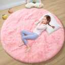 EVOIONOS Pink Round Rug for Bedroom, 4x4 Ft Fluffy Soft Circle Area Rugs for Living Room, Plush Shaggy Circular Carpet for Indoor Floor Bedside Girls Nursery, Machine-Washable Home Decor Aesthetic