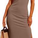 Valiamcep Women's Summer Midi Bodycon Dresses Basic Square Neck Side Slit Ribbed Knit Fitted Casual Sleeveless Tank Dress Small