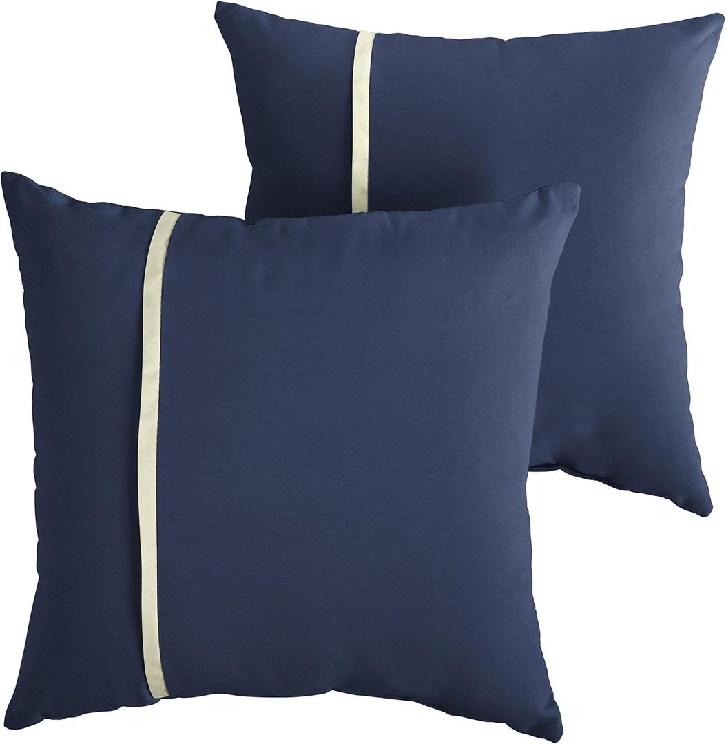 Sorra Home x Sunbrella - Indoor Outdoor Square Pillow | 16 in | Canvas Navy and Natural Ivory | Perfect Accent Pillow for Any Space in Your Home!