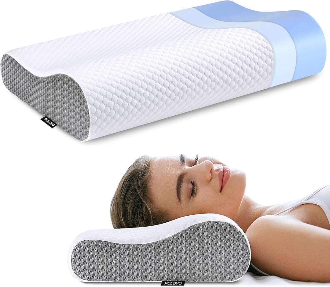 Neck Pillow Memory Foam for Pain Relief Bed Pillow for Sleeping, Ergonomic Orthopedic Cervical for Neck and Shoulder Pain, Side Back Stomach Sleeper (White&grey)