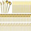 Amyhill 400 Pcs Gold Stainless Steel Utensils Set Party Tableware Flatware Set for 80 Guests Reusable Dinner Cutlery Utensils Tableware for Wedding Anniversary Party Home Restaurant