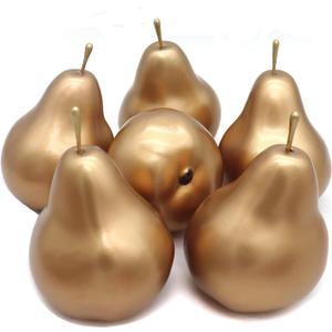 6pcs Fake Pears Artificial Fruits Vivid Gold Pear for Home Fruit Shop Supermarket Desk Office Restaurant Decorations Or Props (Gold)