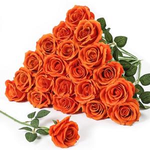 Serwalin 10pcs 4'' Big Orange Artificial Roses, Large Flower Head Silk Rose Velvet Real Touch, Fake Roses Long Stems Realistic Bouquet for Wedding, Table Centerpiece Home Decor