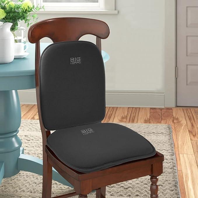 Big Hippo Dining Chair Cushions & Kitchen Chair Cushions Memory Foam Seat Pad with Lumbar Support Pillow Thickened NonSlip Rubber Back, Elastic Bands for Home/Office/Outdoor Seats (Black Set of 1)