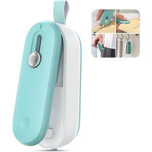 ODSD 2 in 1 Mini Bag Sealer - Heat Seal and Cutter with Lanyard, Portable Handheld Chip Bag Sealer for Snacks, Candies, Plastic Food Storage (Batteries Included) (Green/White)