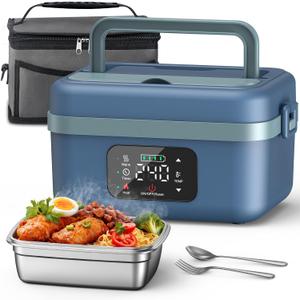 VASG 2026 Upgraded Heated Lunch Box for Adults, 16000mAh Cordless Rechargeable Electric Lunch Box with 1L Stainless Steel Container, Self-Heating Food Warmer for Work, Office & Travel (Blue/Green)