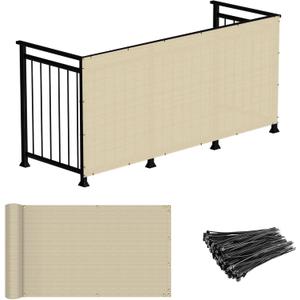Windscreen4less 3'x12' Deck Balcony Privacy Screen for Deck Pool Fence Railings Apartment Balcony Privacy Screen for Patio Yard Porch Chain Link Fence Condo with Zip Ties Beige