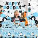 Blue Halloween Birthday Decorations,198pcs Ghost Party Decorations Tableware Happy Boo Day Plates Napkins Cups Tablecloth Banner Swirls, Topper, Balloon for boy Halloween Party Decorations, Serve 24