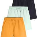 Real Essentials 3-Pack: Boy's Swim Board Shorts Trunks with Drawstring Beach UPF Swimwear Surf Swimming Short for Boys (Large)