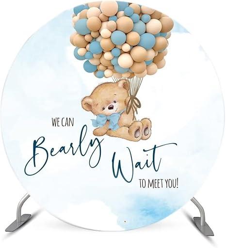 We Can Bearly Wait to Meet You Round Backdrop Cover for Blue Boy Baby Shower Party Round Cover Background Decoration Photography Photobooth Circle Round Banner Dia-6ft NO77