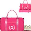 Gym Bag for Women, Personalized Duffle Bag with Shoe Compartment, Sports Bag for Yoga & Dance with Wet Pocket and Mat Strap(HotPink,Q)