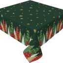 Christmas Square Tablecloth 52x52 Inch Forest Green Xmas Tree Snowflake Winter Holiday Theme Decorative Table Cloth Seasonal Rustic Farmhouse for Indoor Party Kitchen Dinner Picnic Decor