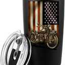 Panvola Motorcycle American Flag Motorcycle Gifts Vacuum Insulated Tumbler Rider Biker Motorcyclist US USA Retro Travel Mug with Lid and Straw 20 oz (Black, 20 oz)