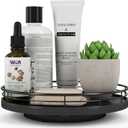 9" Oak Bathroom Vanity Tray Turntable for Perfume Candle, Round Wooden Decorative Tray for Kitchen Sink Countertop Organizer, Bathroom Counter Organizer for Skincare Makeup, Farmhouse Black Gold