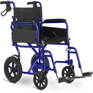 Medline Basic Aluminum Transport Chair, Lightweight Folding Transport Wheelchair with Swing-Back Arms, 12" Wheels, Blue