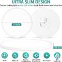 24 Inch LED Flush Mount Ceiling Light Fixture, 48W 4800LM, Dimmable & CCT 3000K/4500K/6000K, Ultra-Thin Modern Low Profile, White Round Flat Ceiling Light for Living Room, Bedroom, Kitchen