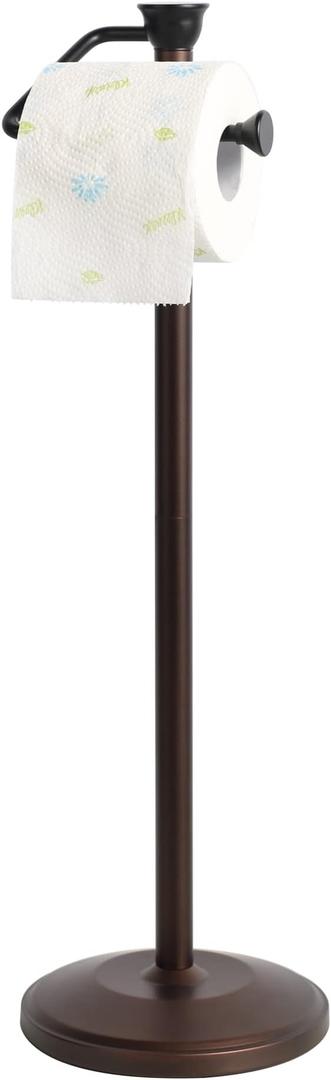 ZCCZ Toilet Paper Holder Stand, Freestanding Tissue Roll Dispenser with Reserve Storage, Bathroom Organizer for 5 Mega Rolls, Oil Rubbed Bronze Finish, Space-Saving Design for Modern Home Décor