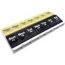 Push Button (7-Day) Pill Case, Medicine Planner, Vitamin Organizer, 2 Times a Day AM/PM Container, X-Large Compartments, Arthritis Friendly, Effortless Open, Clear Lids, Blue/White, BPA Free