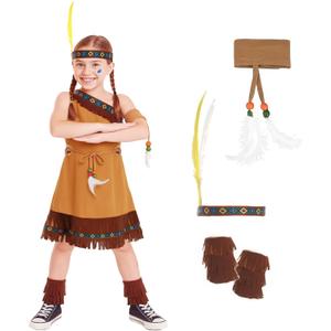 fun shack Girls Native American Costume Childrens Brown Fringed Indian Dress Outfit (Small)