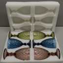 ZOOFOX Set of 6 Vintage Wine Glasses, 10 oz Colored Glass Goblet with Stem, Diamond Design Embossed Glassware for Baby Shower, Wedding, Party, Holiday