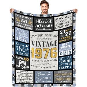 CIUGOIG 50th Birthday Gifts for Men Blanket 50"x60", Vintage 1976 Birthday Gifts for 50 Year Old Men, Funny 50th Birthday Gift for Him Husband Dad Brother Uncle Friend