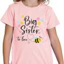Big Sister Shirt Baby Girl Cute Bees Tee Announcement Toddler Shirts Sibling Reveal Short Sleeve (Pink) 130