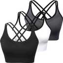 WOYYHO Cross Back Sports Bra for Women Padded Strappy Yoga Bra Medium Support Workout Bra for Athletic Gym Fitness 3 Pack, XL