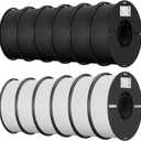 Creality 12 Pack PLA 1.75mm Filament Bundle for 3D Printing with No-Tangling Strong Bonding and Overhang Performance, Accuracy +/- 0.02mm (6 Black+6 White)