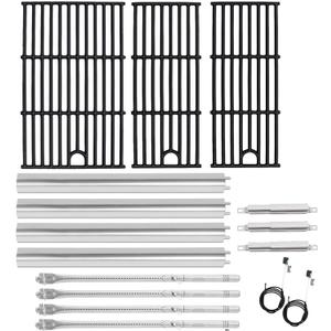 Grill Parts for Charbroil Performance 4-Burner 463352521 463354021 463365021 463365522 463366022, 17 inch Cooking Grate, Burner and Heat Plate for Charbroil Grill Replacement Parts 463351221 (17"L, 4-Burner Kit)