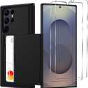 for Samsung Galaxy S25 Ultra Wallet Case with Card Holder, 2X Screen Protector Dual Layer Heavy Duty Protective Hidden Card Slot Case for Galaxy S25 Ultra 6.9" 2025 (Black)
