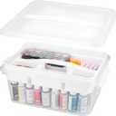CraftGenes Craft Storage Box with Removable Tray, 20 QT Clear Plastic Organizer with Lids, White Playdoh Storage Containers for Crafts Supplies, Tools, Puzzles