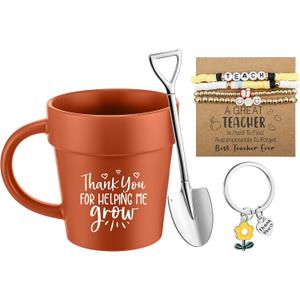Didaey 5 Pcs Personalized Teacher Appreciation Gifts for Women Sunflower Graduation Gifts Thank You for Helping Me Grow Sunflower Doll Gardener Coffee Mug Bracelet Keychain