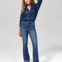 roswear Jean Shirt for Women Button Down Shirts Denim Tops Western Fall Outfits (Blue, L)