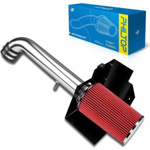PHILTOP 3" Cold Air Intake Kit System + Heat Shield Compatible with Jeep Wrangler JK 2012 2013 2014 2015 2016 2017 2018 3.6L V6, High Performance, Red