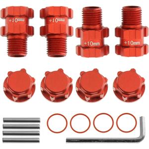 RC Wheel Hex 10mm Extended Wheel Hub Drive 14mm to 17mm with Anti-dust Cap Nuts 17mm Alum for Arrma Senton Granite Big Rock Vorteks 3S Senton Granite Mega550 Infraction Mega570 Upgrade Parts (Red)