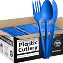 1000 Count Blue Silverware Set, 334 Plastic Forks, 333 Spoons, 333 Knives, Medium Weight BPA Free Disposable Cutlery Set, Bulk Combo Pack Flatware Set for Party Supplies